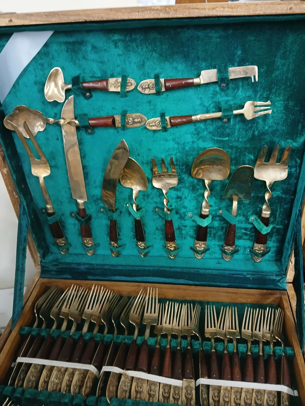 Vintage Gold Rosewood Flatware Complete Set 141 Piece